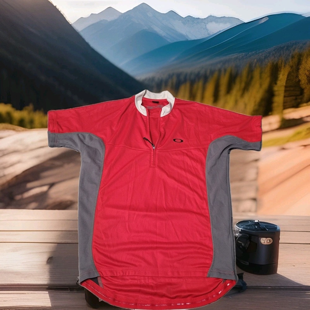 🚴Oakley Cycling Jersey Adult Medium Red Gray 1/4 Zip Short Sleeve🚴